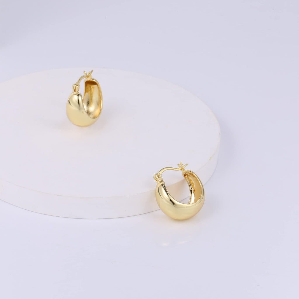 KISSPAT 14K Gold Plated Small Chunky Huggie Hoop Earrings for Women