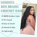 LIYATE 7 Packs Crochet Box Braids 24 Inch Boho Crochet Hair for Black Women Bohomian Crochet Braids Synthetic Pre Looped Goddess Box Braids Crochet Braiding Hair with Curly Ends, 1B/27