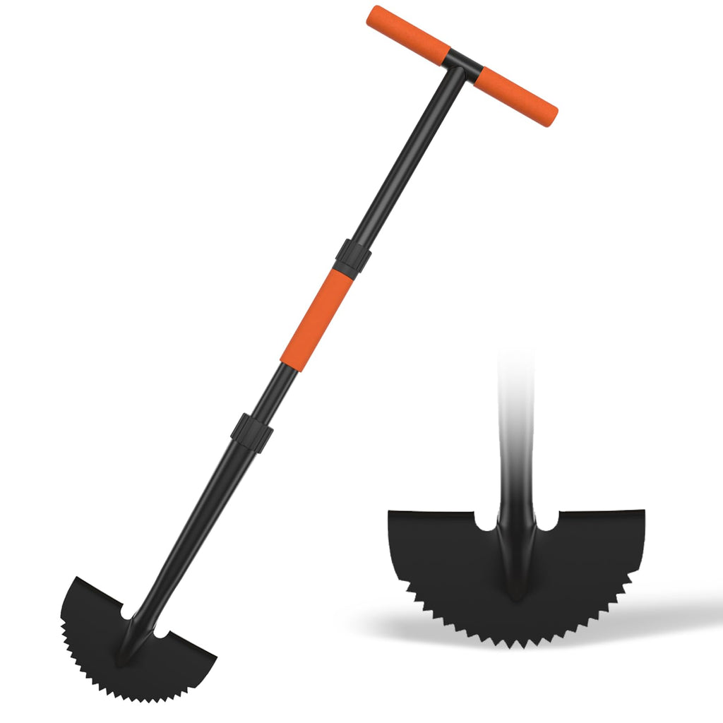 ATUHOLA Manual Edger Lawn Tool, 41-inch Lawn Edger with Saw Tooth Blade, Half Moon Hand Edger with Metal Shaft, T-Grip Handle, Heavy Duty Garden Edger Tool for Sidewalk, Grass, Yard, Landscape