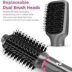 IG INGLAM 4 in 1 Hot Air Brush, Negative Ion Detachable Hair Styler & Volumizer with 2 Brush Heads, Updated Push Switch, Gray