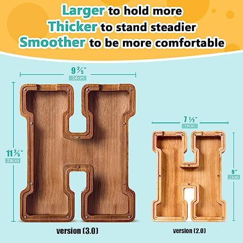 Summidate Large Wooden Piggy Bank for Kids Adults, Alphabets Letter A-Z Piggy Bank for Boys Girls, Coins Bills Change Bank Box Personalized Initial Name Kids Money Bank for Birthday Present and Decor