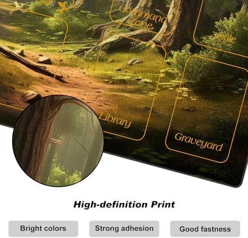 DEGDFSGR for MTG Playmat with Zones 27.5" x 15.74" for TCG Playmat Non-Slip Rubber Base Commander Playmats for Card Playmats Iorcana Trading Card Game, Sunshine Fairy Tale Forest