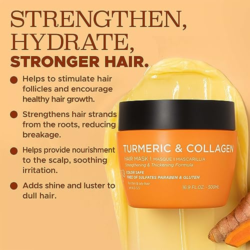Luseta Turmeric & Collagen Hair Mask Thickening Hair Treatment for Thin and Oily Hair, Nourish Scalp, Frizz Control & Add Shine, Sulfate Free