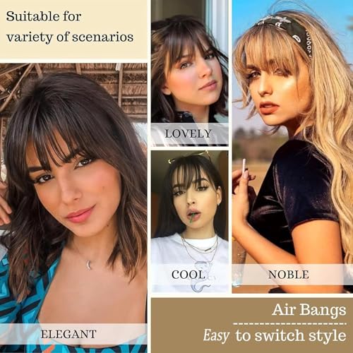 ORIGEN Clip in Bangs Real Human Hair Clip on Wispy Bangs Fringe with Temples Hairpieces Fake Front Bangs Extensions for Women Yellow Blonde Color
