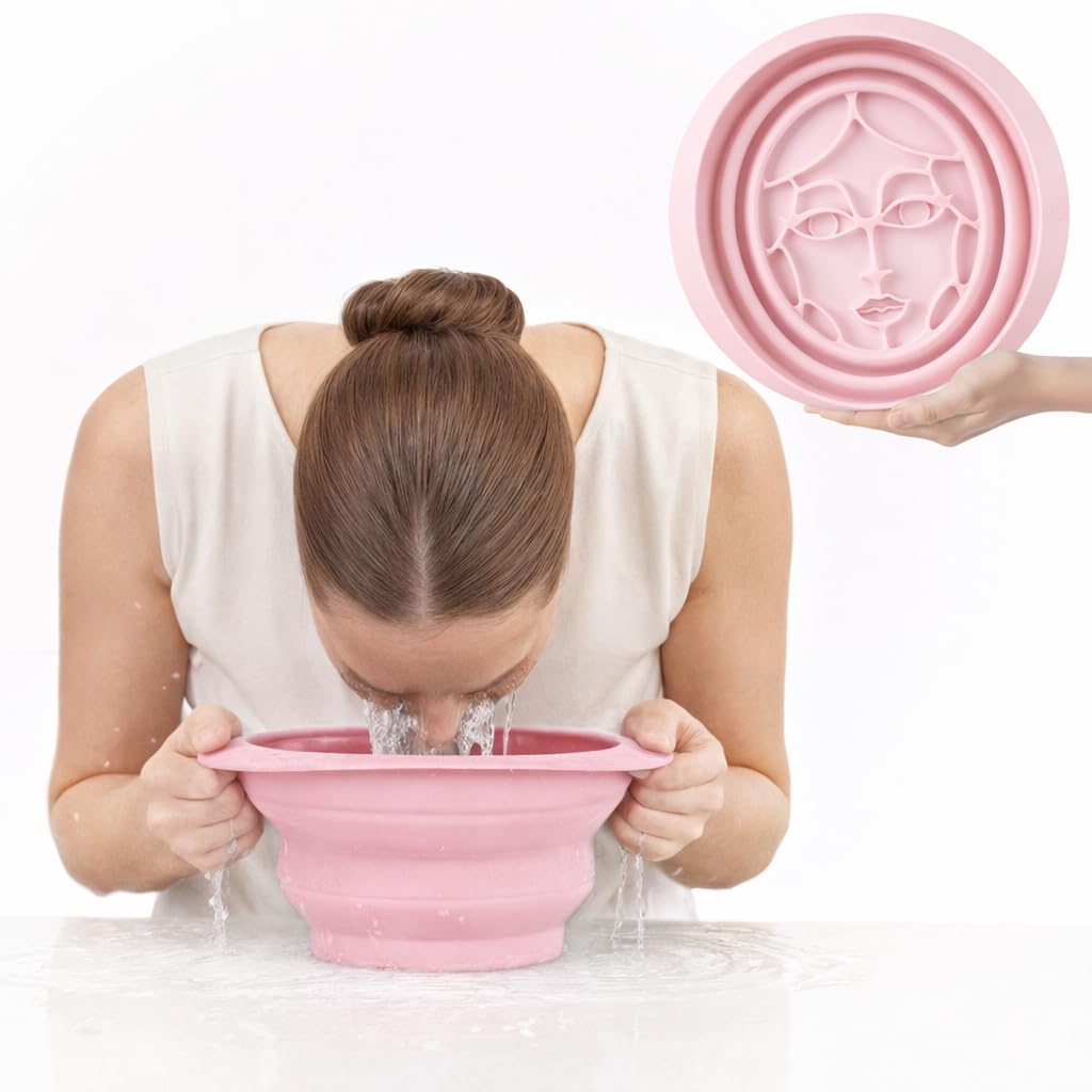 Icy-Mojo Facial Cold Plunge™ | Collapsible Silicone Ice Facial Bowl with Built-In Ice Tray | Portable Face Ice Bath for Skin Tightening, Puffiness, Acne Relief & Glow (Soft Pink) (Soft Pink)