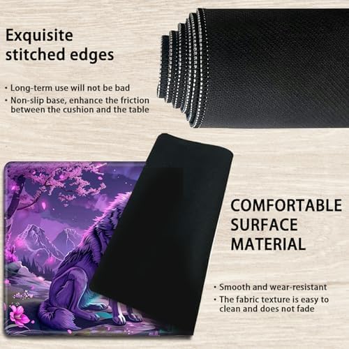 Playmats for Magic: The Gathering MTG Card Game Mat Plus 50 Pcs Card Sleeves, 24 x 14 inch TCG Mat with Stitched Edge for Commander Deck Duskmourn Board Game, Purple Moon Wolf