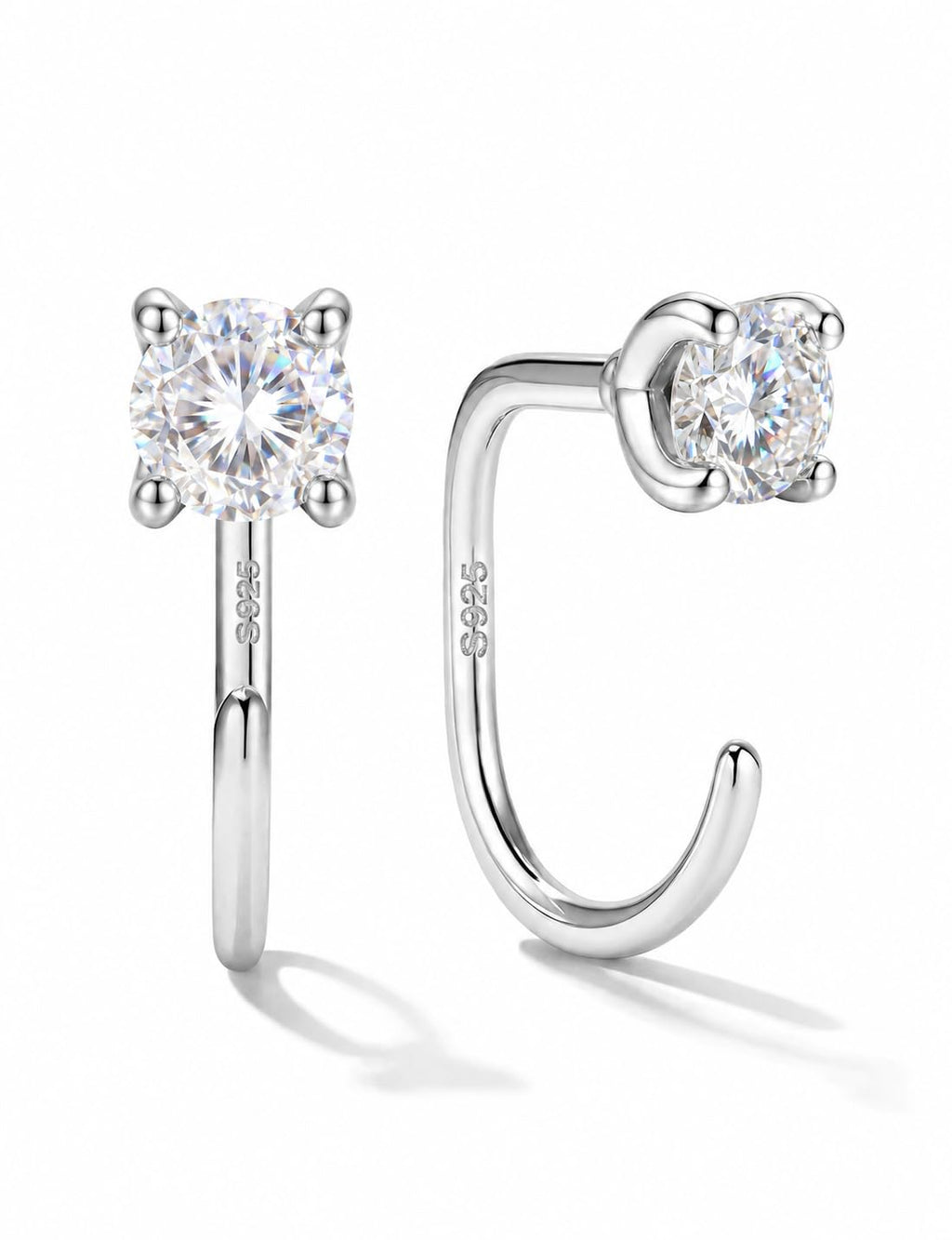 GEMQUEEN Moissanite Half Hoop Earrings, 925 Sterling Silver, 4mm