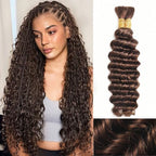 Human Braiding Hair 4# Deep Wave Bulk Human Hair for Braiding No Weft 100g 2 Bundles/Pack Curly Human Hair Extensions for Boho Braids Wet and Wavy Brazilian Virgin Human hair Braiding Hair (14 Inch)
