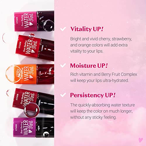 ETUDE Dear Darling Water Tint Cherry Ade 2 Set (21AD) | Vivid Color Lip Stain with Moisturizing Weightless & Non-sticky Finish Lip Stain | Smudge-proof & Lightweight Lip Tint | K-beauty