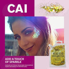 Body Glitter Gel- Face, Body & Hair (2 PK Silver/Violet) Chunky Iridescent Holograph Stars & Moon, 6 oz | Cosmetic-Grade Makeup, Apply Without Glue, Easy to Take Off & Keep Skin Clean - for Raves