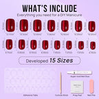 BTArtbox Press On Nails Red - Cat Eye Press On Nails Square for Gifts,Cherry Short Stick On Nails with Glue, Glossy Reusable Nail Tips in 15 Sizes - 30 Soft Gel Fake Nails Kit, Hot Love