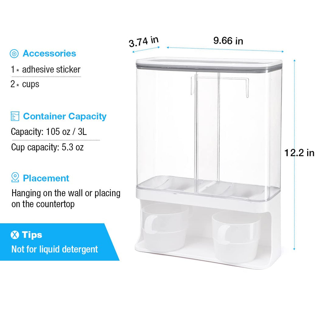 Conwomin Laundry Dispenser, Wall Mounted Laundry Dispenser with 2 Cups, Laundry Container (105 oz)