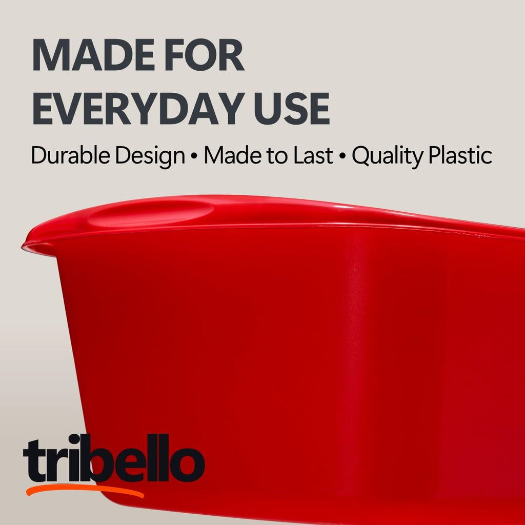 Tribello Plastic Wash Tub Dishpan Basin and Foot Bath for Soaking Feet, Laundry Hand Wash Bucket, Dish Pans for Washing and Storage Cleaning Supplies - 12 Quarts - Heavy Duty - Made in USA (Red)