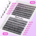 Lash Clusters 280pcs Lashes DIY Lash Extension Eyelash Clusters 40D 9-16mm D Curl Cluster Lashes Extensions Self Application (40D-0.07D-9-16MIX)