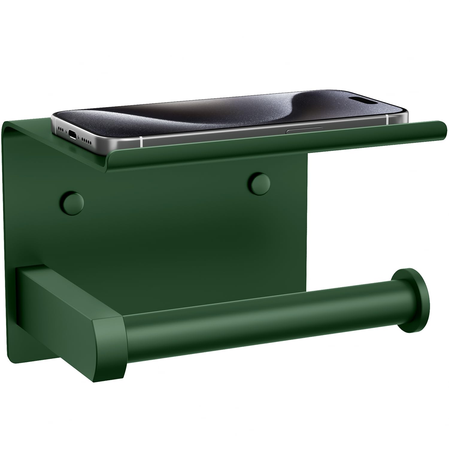 Tindbea Toilet Paper Holder with Shelf Adhesive or Screw Wall Mounted Toilet Paper Roll Dispenser Storage, Stainless Steel Bathroom Shelf Holder Accessories (Forest Green)