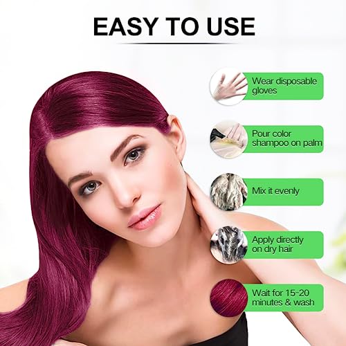 Coconut Grape Instant Hair Color Shampoo - Long-lasting Red Dye for All Hair Types, 3-in-1 Formula for Women & Men