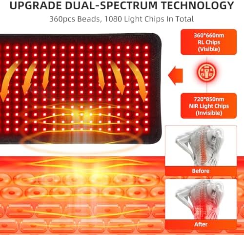 Red Infrared Light Therapy Mat for Body, 31.75" x 11.5" Red Light Pad Upgraded 3 Chips in 1 Beads 360pcs LEDs 660nm 850nm RLT Device for Body Back Shoulder Knee Joint Pain Relief, Ideal Gift