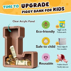 Summidate Wooden Letter Piggy Bank, Extra Thick Large Capacity Piggy Bank for Kids Boys Girls Toddler, Alphabet L Money Bank| Coin Box Birthday, Christmas, Festival