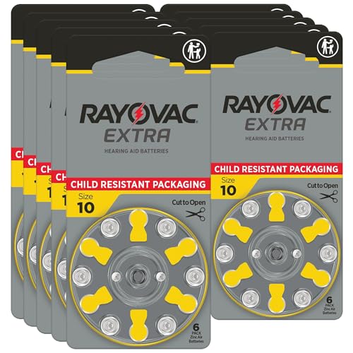 Rayovac Extra Hearing aid Batteries Size 10. Long-Lasting Mercury-Free zinc-air Hearing aid Batteries - 1.45v. (60 Batteries)