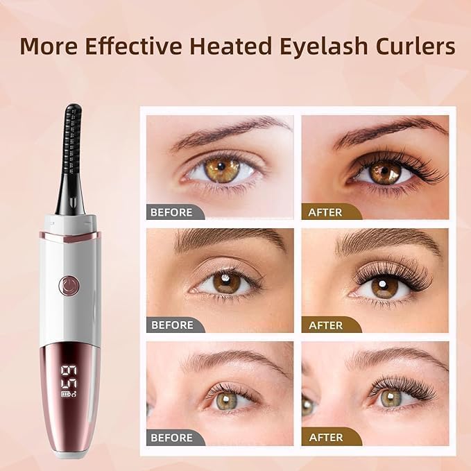 Heated Eyelash Curlers - Fast Heat up Within 10s - 24 Hours Long Lasting - Rechargeable Electric Eyelash Curler with Type-C, with 4 Heating Modes Anti-Burn Mini Lash Curler with LED Display-White-05