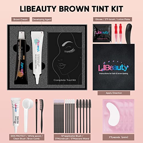 Libeauty Eyelash and Eyebrow Color Kit Brown Instant Hair Color Kit for Lash and Brow Perfect Partner for Lash Perm/Lift/Lamination Treatment Voluminous Coloring