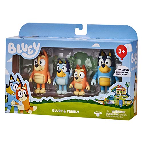 Bluey Family Figure 4-Pack – Includes, Bingo, Mum (Chilli) & Dad (Bandit), Poseable Collectible Toys for Kids, Durable Cake Toppers, for Toddlers & Fans, Ages 3+