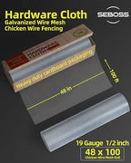 SEBOSS Hardware Cloth 1/2 inch 48 x 100 Ft 19-Gauge, Hot-dip Galvanized After Welding, Chicken Wire Fencing Wire Mesh Roll Rat Wire Gopher Mesh