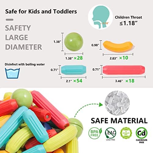 COUOMOXA Magnetic Sticks STEM for Kids: 3 4 5 6 7 8+ Year Old 110pcs Educational Magnetic Construction Set - Learning Toy for 3-12 Kids Classroom Home - Birthday Gift for Boys Girls