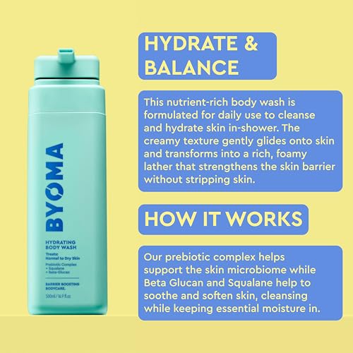 BYOMA Hydrating Body Wash - For Normal to Dry Skin - Hydrating, Creamy Body Wash with Squalane, Beta Glucan - Cleanses, Softens & Soothes - Skin Barrier Repair - 16.9 fl oz