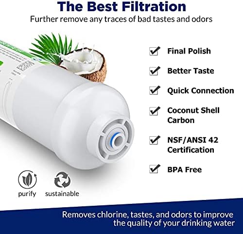 Membrane Solutions T33 Inline Water Filter, 2-Pack 1/4" Quick-Connect Replacement Cartridges for Refrigerator & Ice Maker, Post-Carbon Filter for Reverse Osmosis Systems