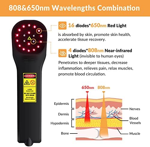4x808nm+16x650nm Cold Laser Therapy Device for Pet Vet Animals Reduces Inflammation Red Light Therapy for Muscle & Joint Pain Relief Accelerate Healing, Infrared Light Therapy for Dogs Cat Horses