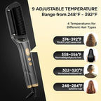Hair Straightener Brush, Negative Ion Flat Iron & Straightening Comb 2 in 1 with Convenient Comb, Fast Heating, Anti-Scalding, 30s Fast Heating, 5 Temp Settings 284℉ - 392℉ (Gold Gray)