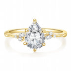 EAMTI 2CT Engagement Rings Pear Cut Wedding Teardrop Bridal Halo Nature Inspired Rings Cubic Zirconia Promise Bands for Women Travel Band 14K Gold Plated Size 7