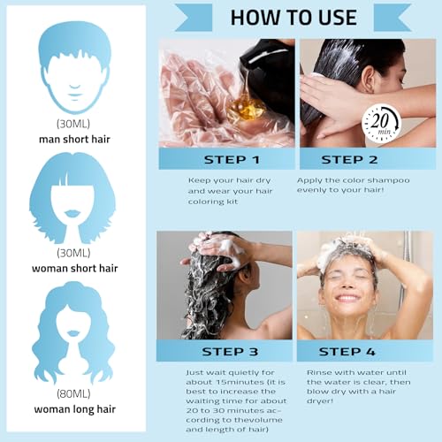 Dark Wine Red Hair Dye Shampoo 3 in 1 for Women & Men, Hair Color Shampoo Refresh Hair Only 20 Mins - Natural Plant - Champu Para Pintar el Pelo