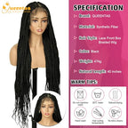 QUEENTAS 40" Lace Front Braided Wigs Box Boho Braids Wig for Black Women Faux Locs Wig with Baby Hair Natural Black Long Pre Braid Dreadlock wig