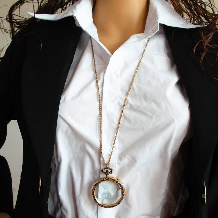 YYHSND 10X Magnifying Glass Necklace Magnifier Necklace Pendant Optical Magnifier with Chain Necklace for Library, Reading, Zooming and Jewelry (Color : Gold)