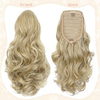 FELENDY 15" Ponytail Extension Drawstring Curly Wavy Ponytail Extensions Clip in Long Pony Tails Hair Cute Synthetic Piece for Women Light Blonde Mix Bleach Blonde