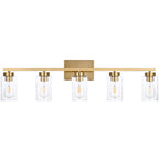 A1A9 5 Light Bathroom Vanity Light Fixtures, Brushed Brass Modern Wall Lights with Clear Glass Shade, Vintage Wall Sconce Lighting for Living Room, Mirror, Bedroom, Hallway (Gold, 5-Lights)