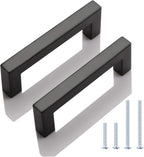 KNOBWELL 6 Pack 3-1/2 inch Black Kitchen Cabinet Door Handles, Stainless Steel T Bar Dresser Drawer Pulls - Hole Centers 3.5 inch(90mm), Overall Length 4 inch