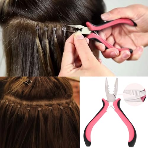 Microlinks Hair Extensions Kit,3PCS 3 Holes Mini Microlinks Pliers,Hair Extensions Tools,Micro Links Opener and Removal Tool for Micro Nano Rings Beads Extensions or Feather Extensions,Pink
