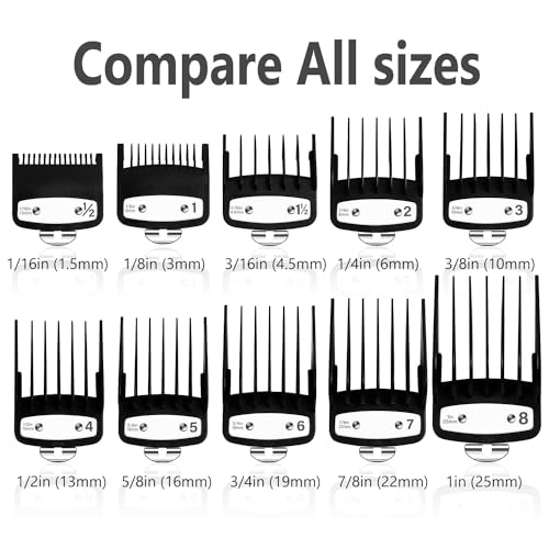 CR8GR8 for Wahl Clipper Guards Set, 10 Pcs Compatible with Wahl Guards for Clippers from 1/16” to 1”, Universal Barber Guards with Metal Clip fits for All Wahl Clippers Combs #3170-400, Black