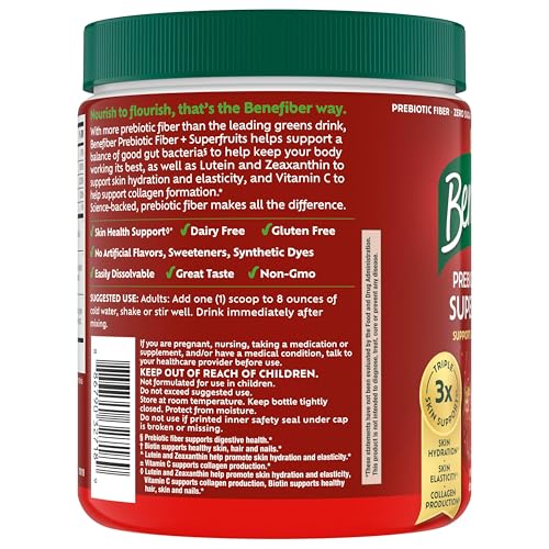 Benefiber Prebiotic Fiber + Superfruits Dietary Supplement, Strawberry Dragon Fruit Flavor, 8.8 oz (250g)