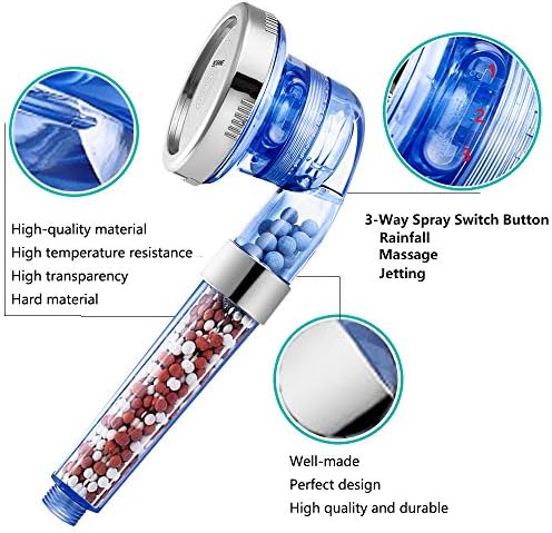 Nosame Shower Head, Filter Filtration High Pressure Water Saving 3 Mode Function Spray Handheld Showerheads 1.6 GPM for Dry Hair & Skin SPA