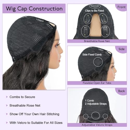 Wavy V Part Wig Wear And Go Glueless U Part Wig Body Wave Natural Black Synthtic Hair Soft As Human Hair Half Wigs For Black Women (Off Black, 26 Inch)