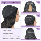 Wavy V Part Wig Wear And Go Glueless U Part Wig Body Wave Natural Black Synthtic Hair Soft As Human Hair Half Wigs For Black Women (Off Black, 26 Inch)