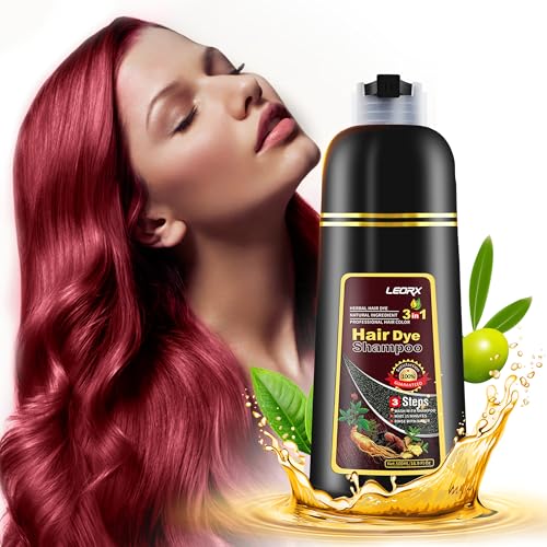 "Leorx 3 In 1 Hair Dye Shampoo, 16.9 Fl Oz, Wine Red, Instant Herbal Refresh For Women & Men - Color Your Hair with Ease - Tintes Para El Cabello Profesional"