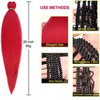 Leeven 26 Inch Red Pre Stretched Braiding Hair 8 Pack Braiding Hair Blue Braiding Hair Extensions For Braiding Crochet Hair (Red#)