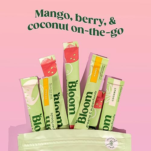 Bloom Nutrition Green Superfood Stick Packs | Super Greens Powder Juice & Smoothie Mix | Complete Whole Foods, Organic Spirulina and Chlorella, Probiotics, Digestive Enzymes, & Antioxidants (Variety)