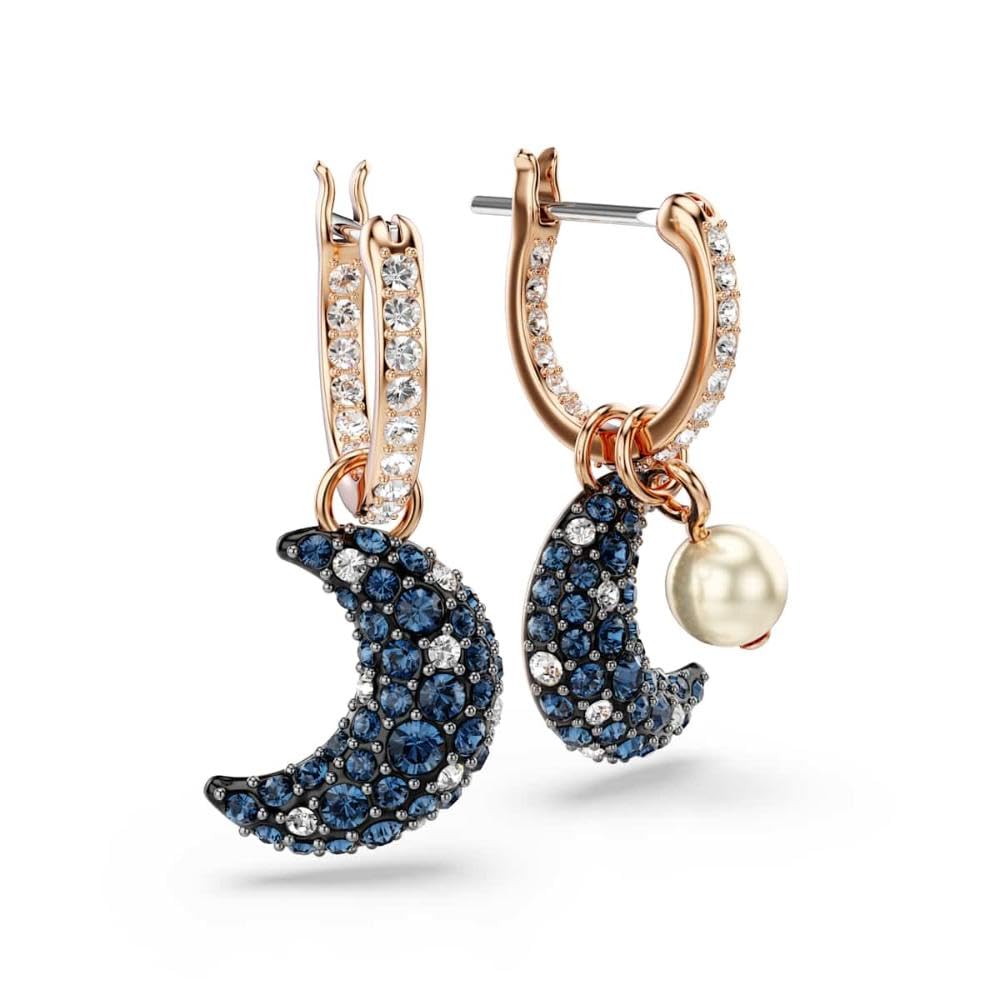 Swarovski Sublima drop earrings, Asymmetrical design, Moon, Multicolored, Rose gold-tone Finished