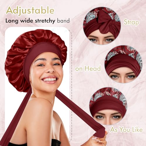 BONNET QUEEN Silk Bonnet for Sleeping Women Reversible Double Layer Satin Bonnet Hair Bonnet Night Sleep Cap for Curly Hair